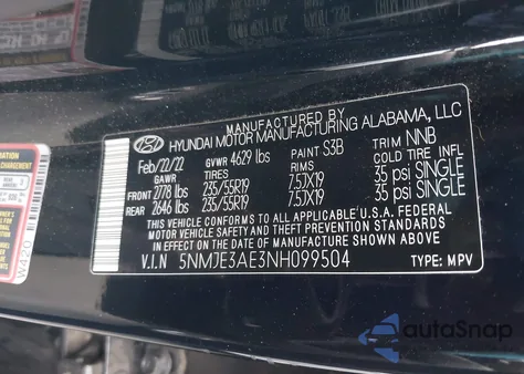 2022 Hyundai Tucson Limited из США, поврежденный, VIN 5NMJE3AE3NH099504